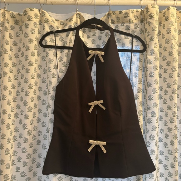Zara Tops - Zara Black Halter Top with Rhinestone Bows